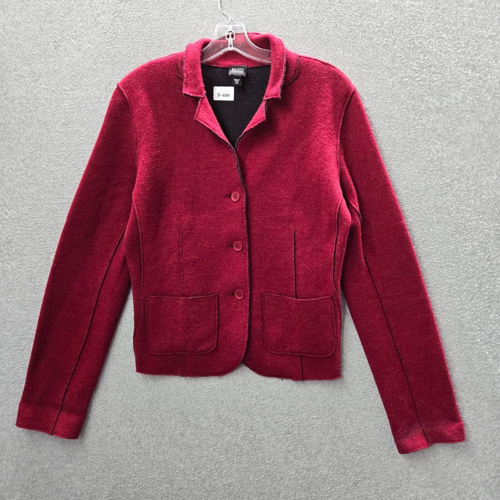 Eileen Fisher Women Jacket XS Red Merino Wool Blazer READ